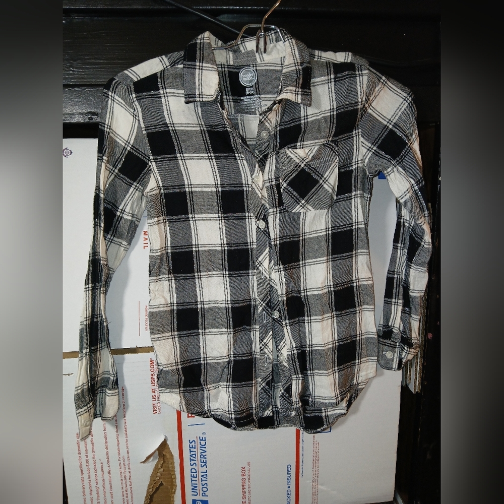 Girls  Black and White Plaid Shirt